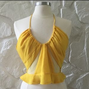 Bebe Yellow Halter Crop Top Sz L/G